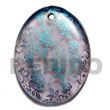 Natural OVAL 45MM TRANSPARENT GRAY  RESIN W/ HANDPAINTED DESIGN - AQUA BLUE FLORAL / EMBOSSED Maki-e Japanese Art Of Painting Makie Hand Painted Pendant Wooden Accessory Shell Products Cebu Crafts Cebu Jewelry Products