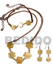 Natural Set Of Wax Cord Jewelry In Mother Of Pearl Shell Flower Accent Set Jewelry Wooden Accessory Shell Products Cebu Crafts Cebu Jewelry Products