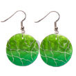 Cebu Island 35mm Round Green Capiz Hand Painted Earrings Philippines Natural Handmade Products