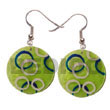 Cebu Island 35mm Round Green Capiz Hand Painted Earrings Philippines Natural Handmade Products