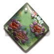 Natural 58MMMM DIAMOND TRANSPARENT GREEN RESIN W/ HANDPAINTED DESIGN - FLORAL / EMBOSSED Maki-e Japanese Art Of Painting Makie Hand Painted Pendant Wooden Accessory Shell Products Cebu Crafts Cebu Jewelry Products