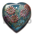 Natural HEART 35MM TRANSPARENT BLUE RESIN W/ HANDPAINTED DESIGN - FLORAL / EMBOSSED Maki-e Japanese Art Of Painting Makie Hand Painted Pendant Wooden Accessory Shell Products Cebu Crafts Cebu Jewelry Products