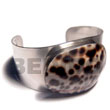 Natural Hot Hippie 38mmx23mm Metal Cuff Bangle W/ 50mmx33mm Polished Oval Cowrie Tiger Shell Shell Bangles Wooden Accessory Shell Products Cebu Crafts Cebu Jewelry Products